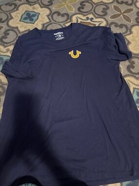 True Religion Navy Tee with Yellow Horseshoe Logo